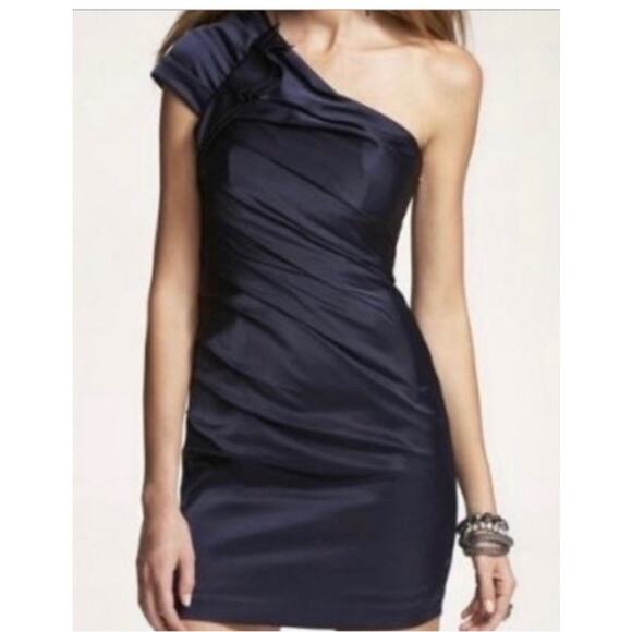 Express Navy One Shoulder Formal Dress 0 Y2k - Picture 1 of 9